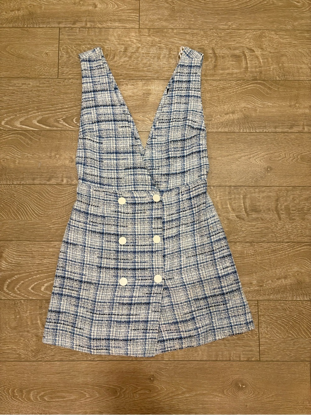 ZARA Women’s Blue Plaid V-Neck Button Front Dress
